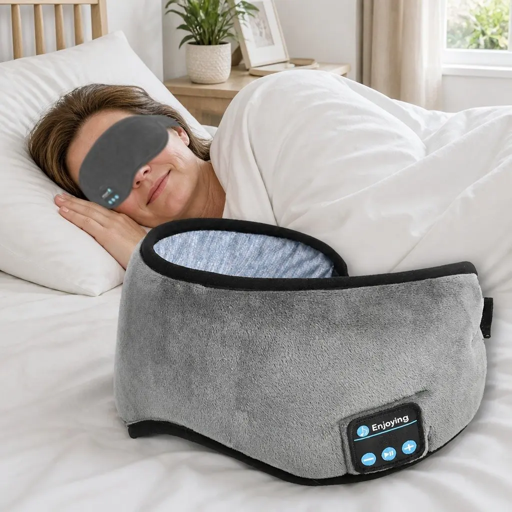 Bluetooth Eye Mask Headphones Grey 13x16.5x6cm Wireless Stereo for Sleep Music Relaxation