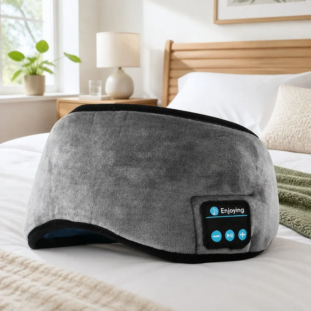 Bluetooth Eye Mask Headphones Grey 13x16.5x6cm Wireless Stereo for Sleep Music Relaxation