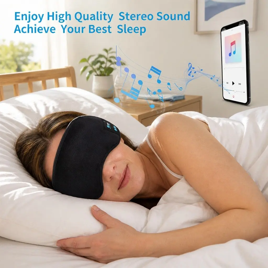 Bluetooth Eye Mask Headphones Grey 13x16.5x6cm Wireless Stereo for Sleep Music Relaxation