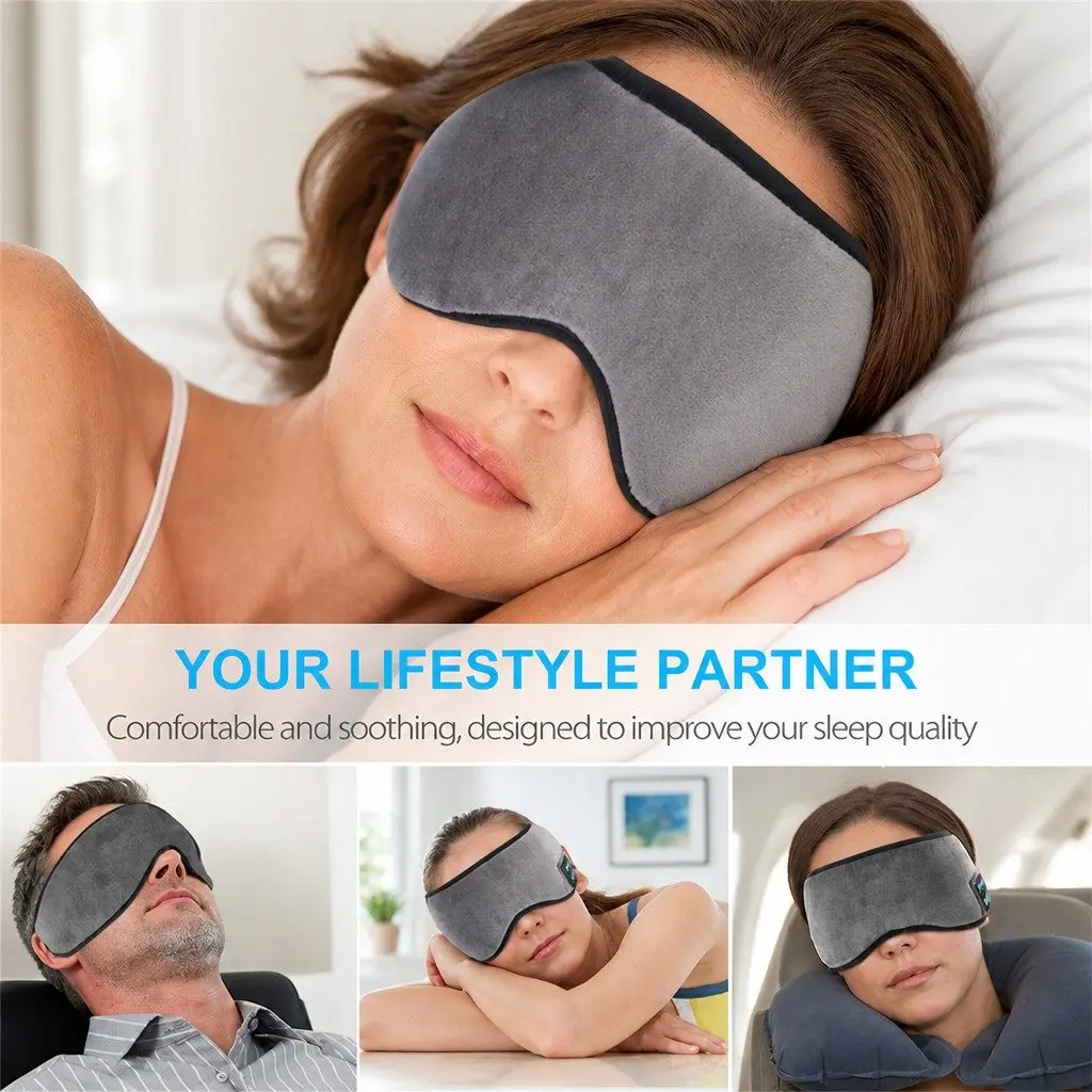 Bluetooth Eye Mask Headphones Grey 13x16.5x6cm Wireless Stereo for Sleep Music Relaxation