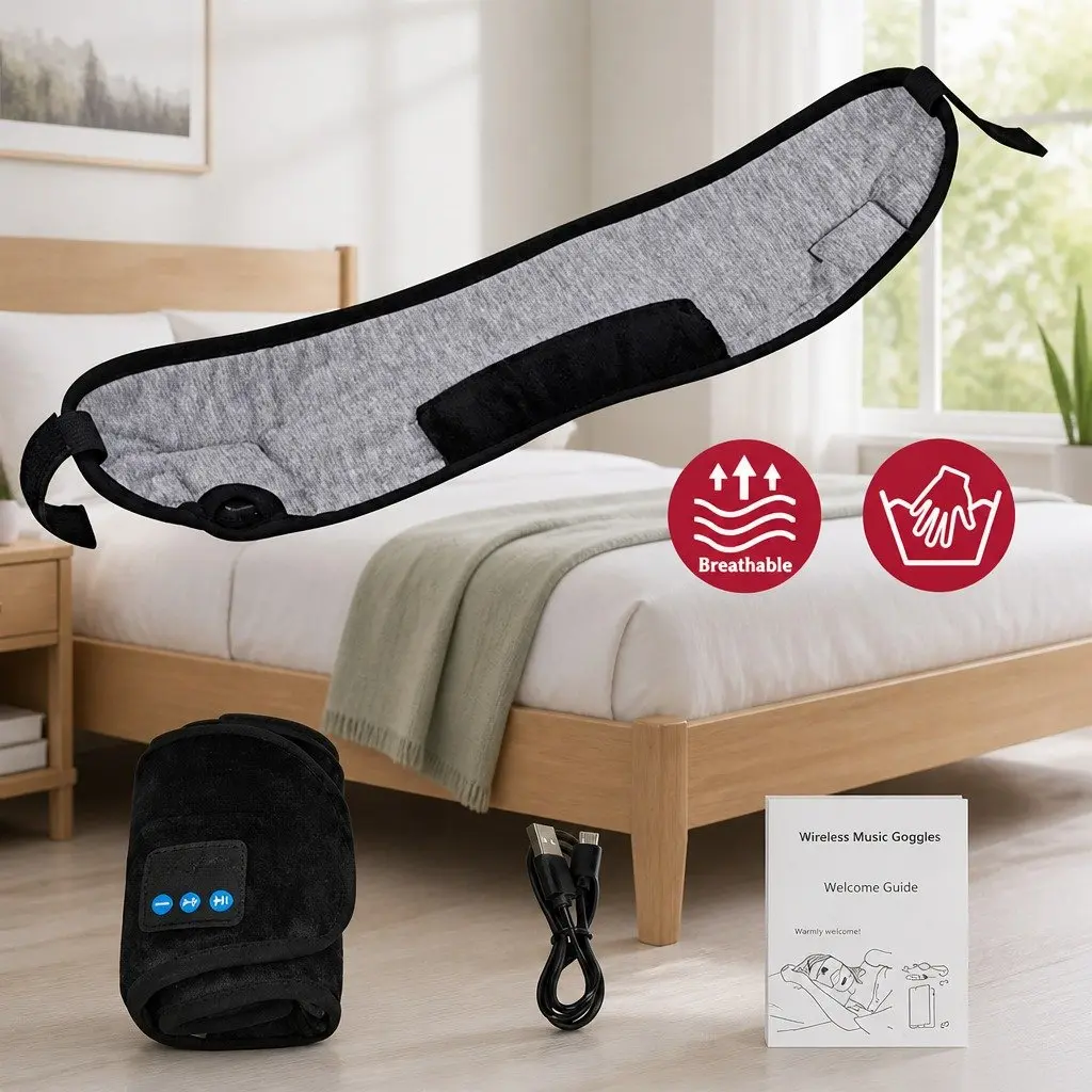 Bluetooth Eye Mask Headphones Grey 13x16.5x6cm Wireless Stereo for Sleep Music Relaxation
