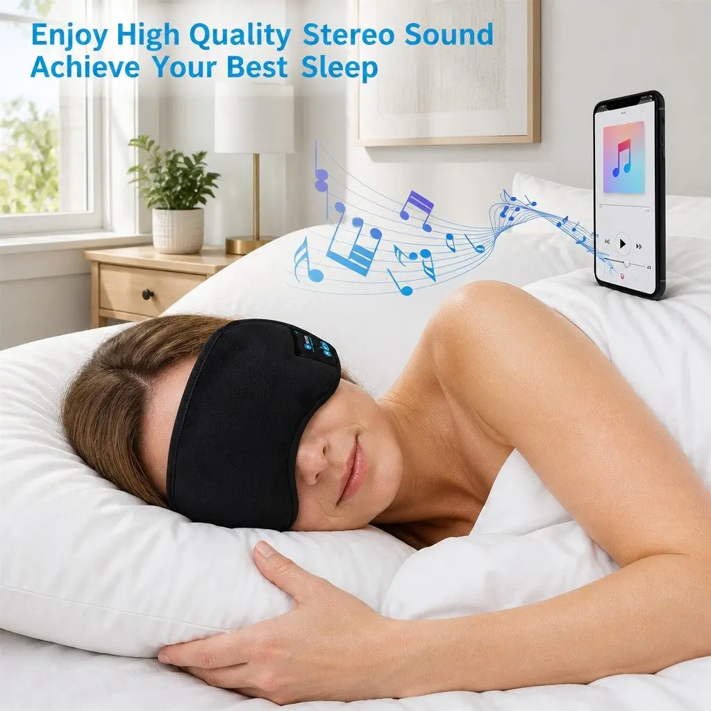 Bluetooth Eye Mask Blue 13x16.5x6cm Wireless Stereo Headphones for Music and Rest
