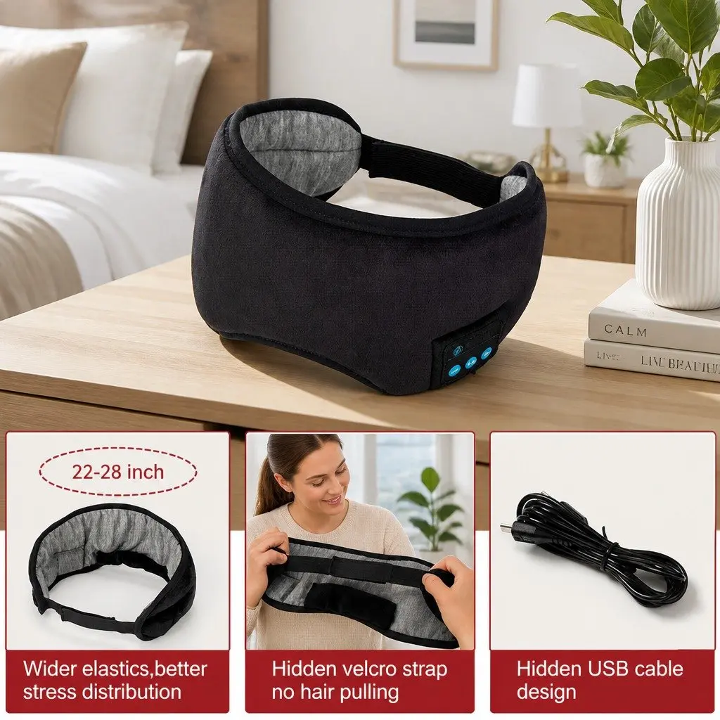 Bluetooth Eye Mask Blue 13x16.5x6cm Wireless Stereo Headphones for Music and Rest
