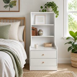 Bedside Nightstand Drawer Cabinet 3-Shelf Bedroom Storage Unit Warm White