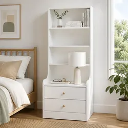 Compact White Nightstand with Storage and Display Options