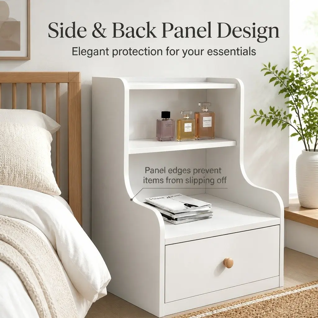 Bedside Table White 83x32x60cm 2 Drawers 2 Open Shelves