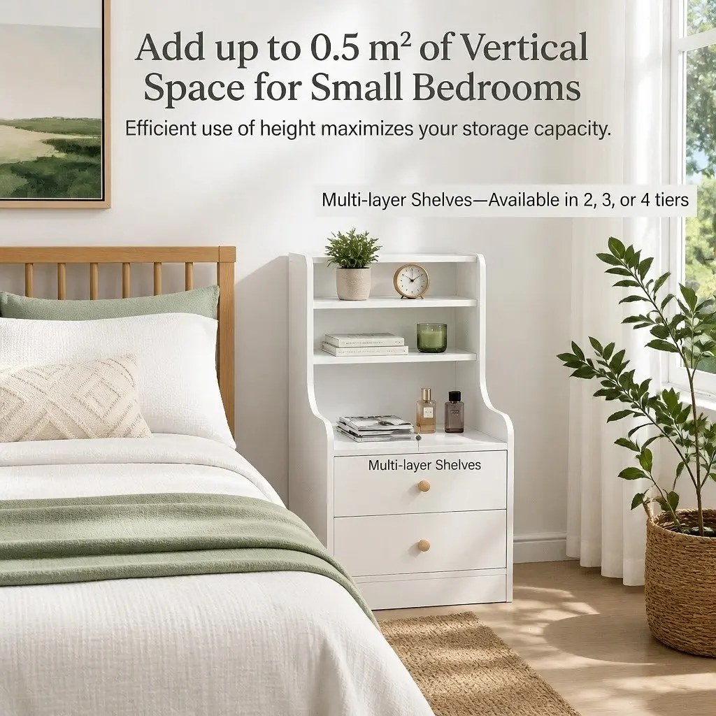 Bedside Table White 83x32x60cm 2 Drawers 2 Open Shelves