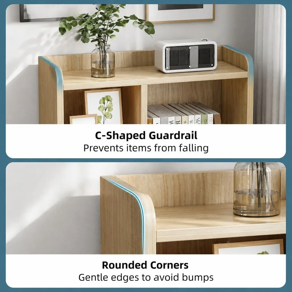 Bedside Table Light Wood 67cm 2 Drawers Open Storage