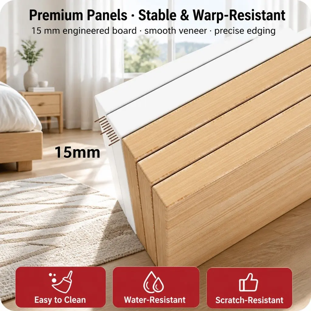 Bedside Table Light Wood 67cm 2 Drawers Open Storage