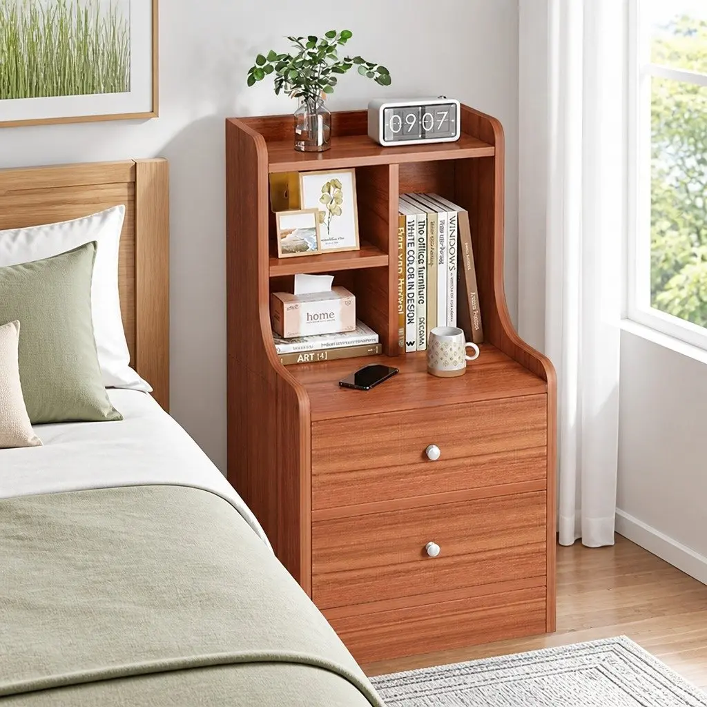 Bedside Table Reddish-Brown 70cm 2 Drawers Compartment