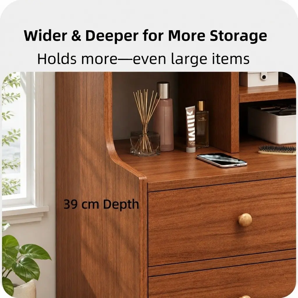 Bedside Table Reddish-Brown 70cm 2 Drawers Compartment