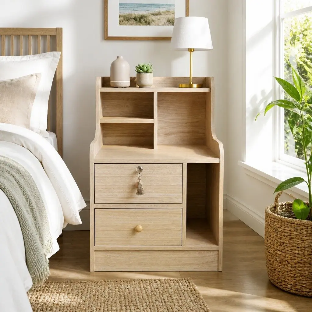 Nordic-Style Bedside Table with Ample Storage Space