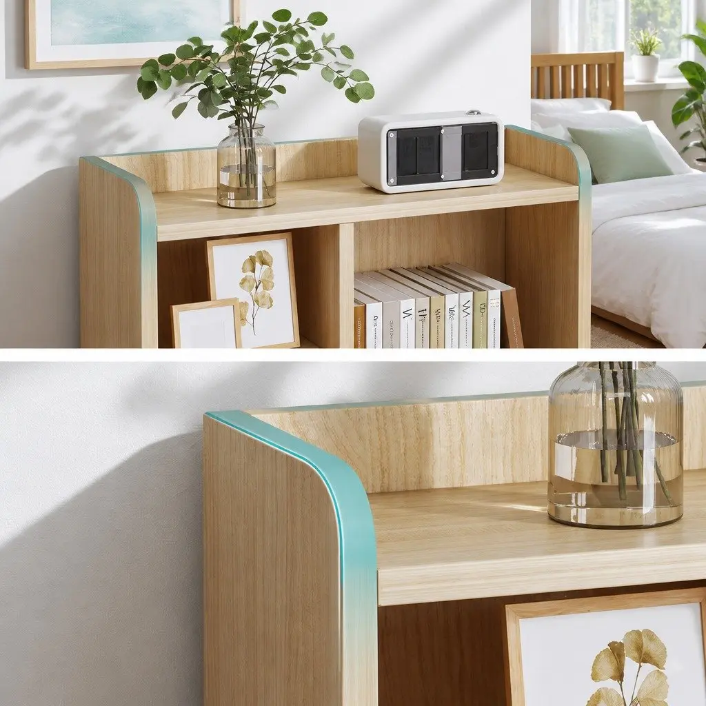 Bedside Table Light Wood 70cm 2 Drawers Open Shelf