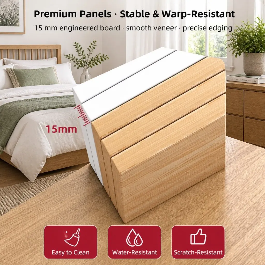 Bedside Table Light Wood 70cm 2 Drawers Open Shelf