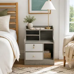 Concise Bedside Table with Multi-Storage Options