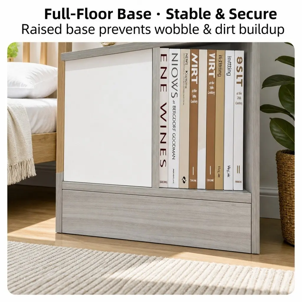 Bedside Table Light Gray 70cm 2 Drawers Open Shelf Storage