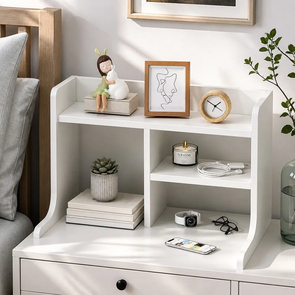 Bedside Table White Wooden Nightstand Drawer Storage Shelf Minimalist Design