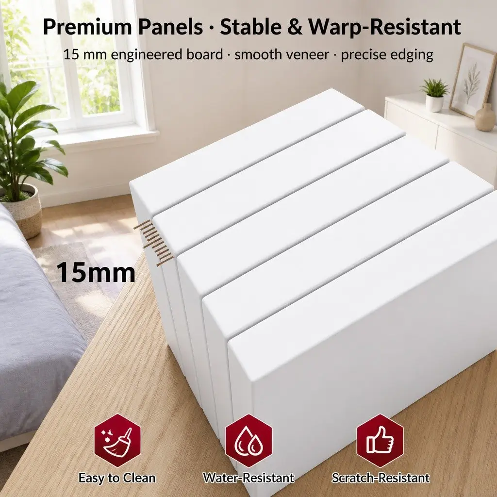 Bedside Table White Wooden Nightstand Drawer Storage Shelf Minimalist Design