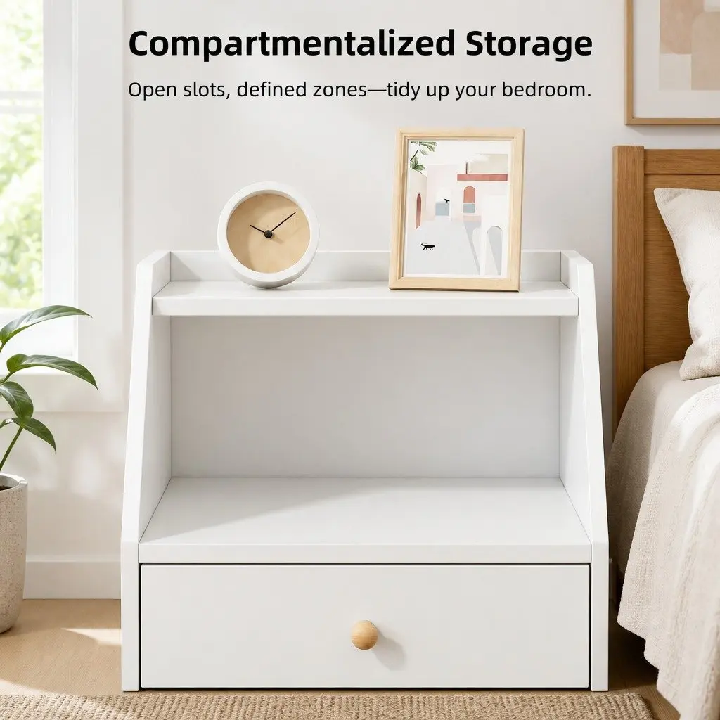 Bedside Table Warm White 47 cm with 2 Drawers and Open Shelf