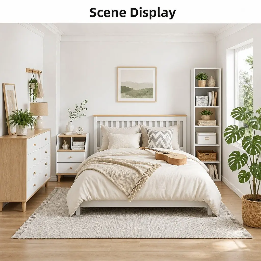 Bedside Table White 1 Drawer Open Shelves Nordic Style