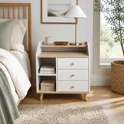 Concise 3-Tier Storage White Wood Nightstand with Drawers