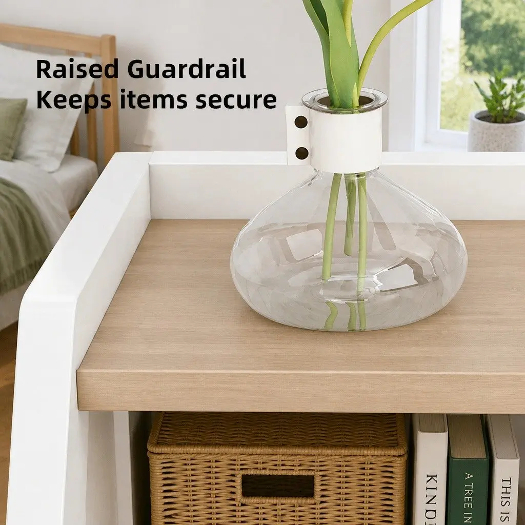 Bedside Table White 67cm 3 Drawers Open Tray