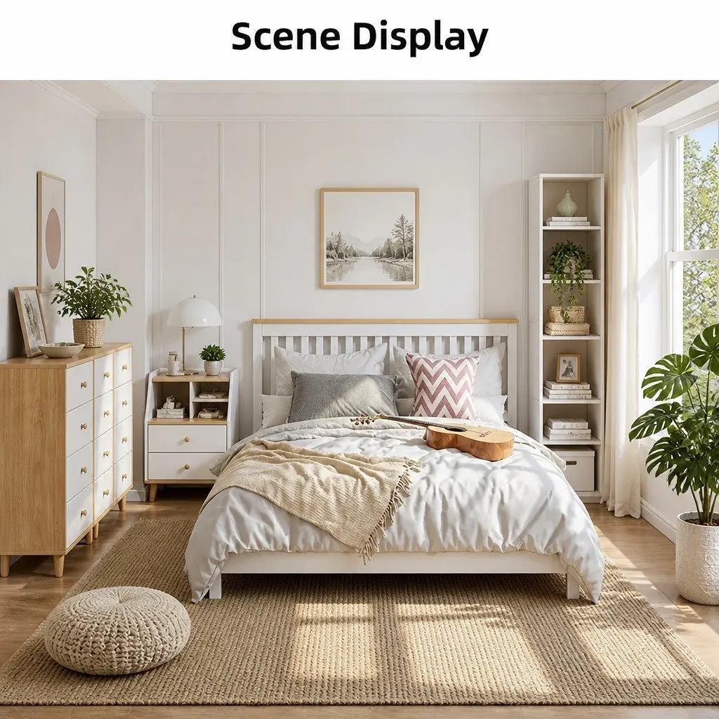 Bedside Table White 67cm 3 Drawers Open Tray
