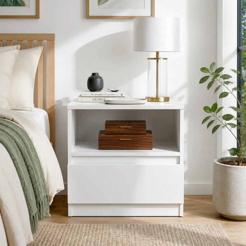 Nightstand with Drawer in Warm White
