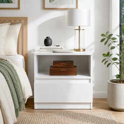 Compact Nightstand with Drawer in Warm White