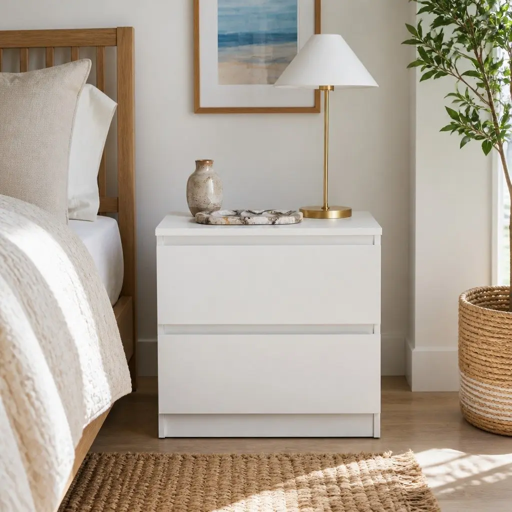 Minimalist Nightstand Warm White with 2 Spacious Drawers 50x40x30 cm