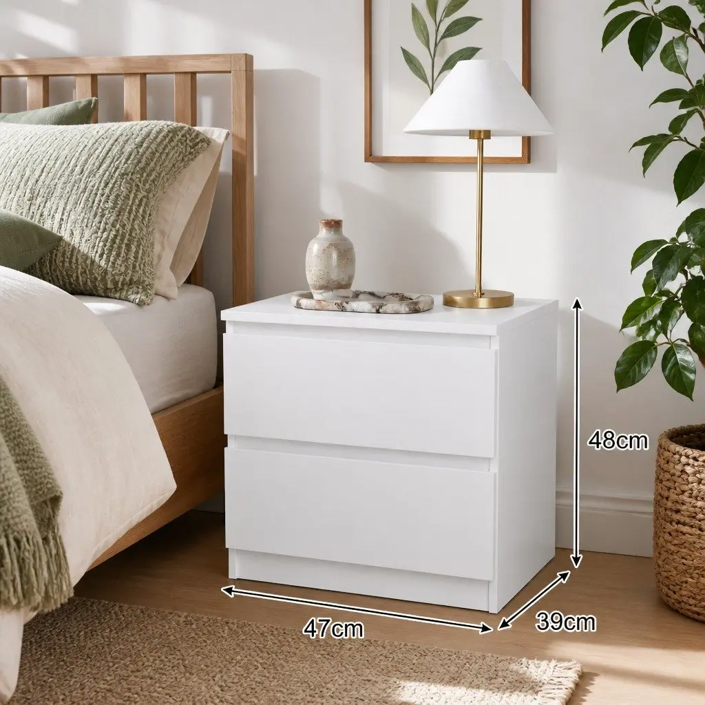 Nightstand Warm White 50x40x30 cm 2 Spacious Drawers