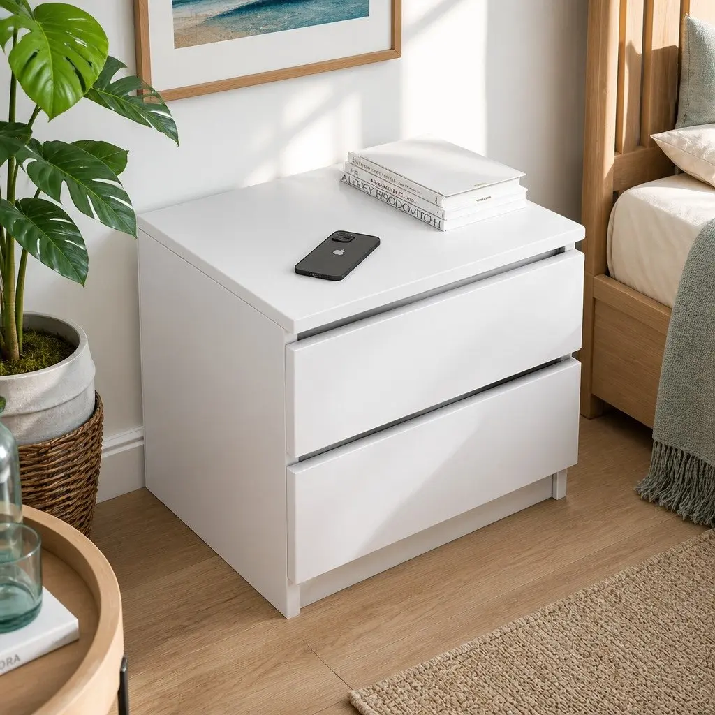 Nightstand Warm White 50x40x30 cm 2 Spacious Drawers