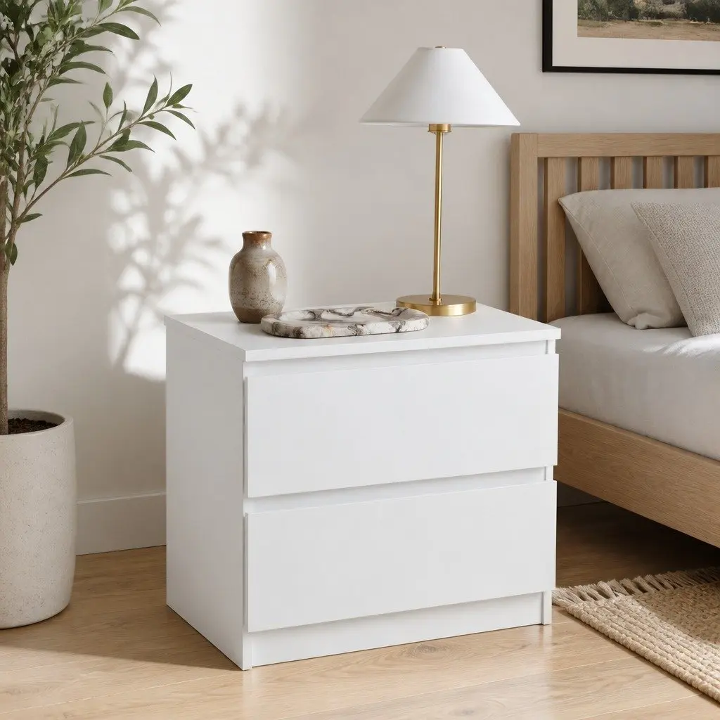 Nightstand Warm White 50x40x30 cm 2 Spacious Drawers