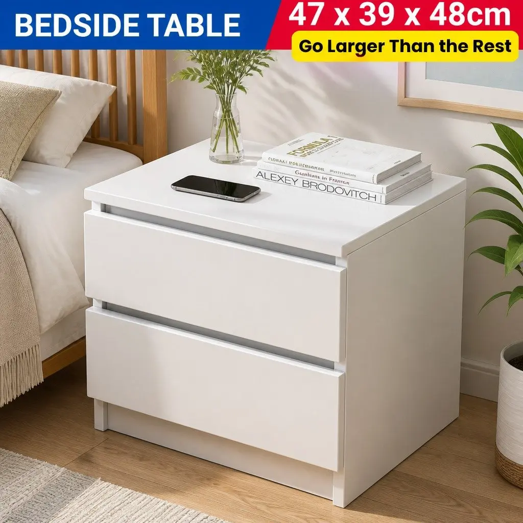 Nightstand Warm White 50x40x30 cm 2 Spacious Drawers