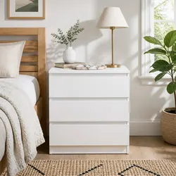 Compact Nightstand with Triple Drawer Design