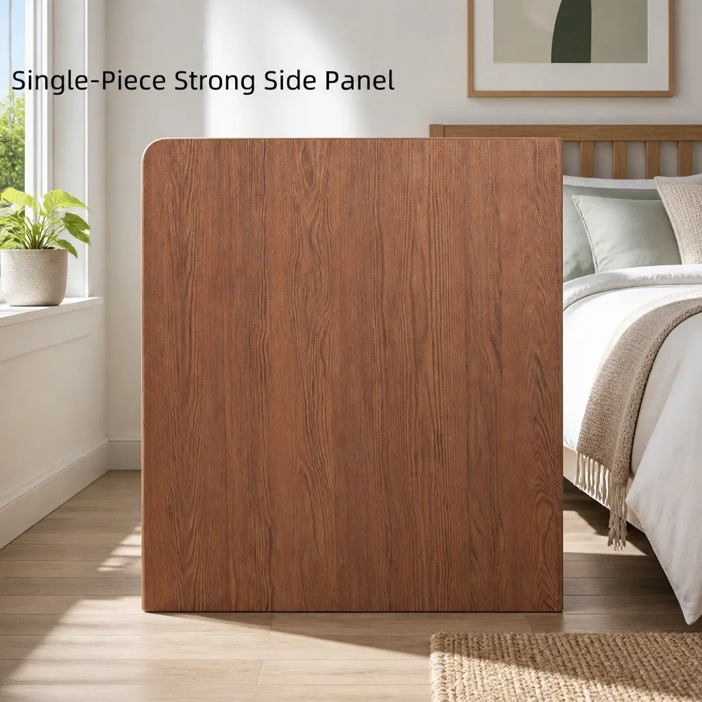 Bedside Table Walnut 48cm Drawer Open Shelf Vintage Style