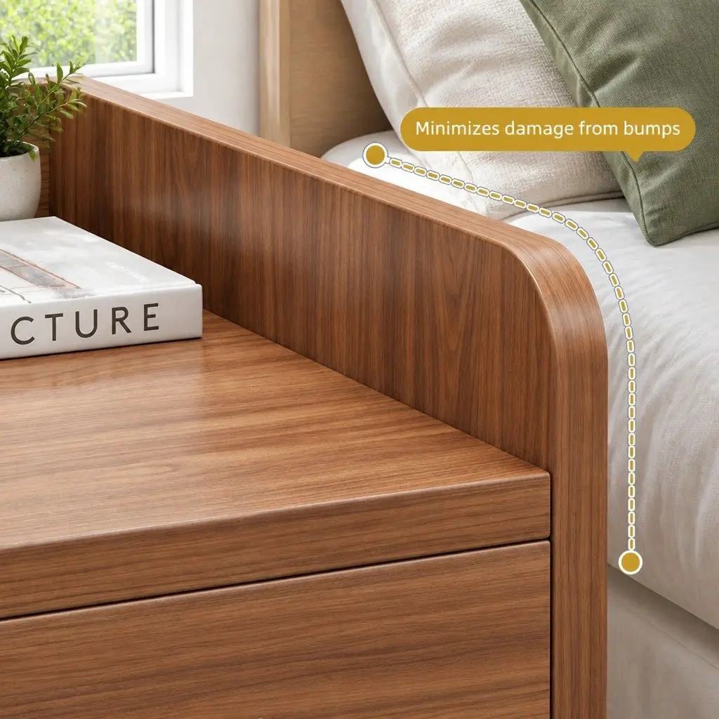 Bedside Table Walnut Wood Grain 47 cm 2 Drawers Tray Top