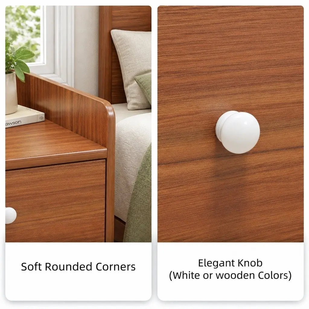 Bedside Table Walnut Wood Grain 47 cm 2 Drawers Tray Top