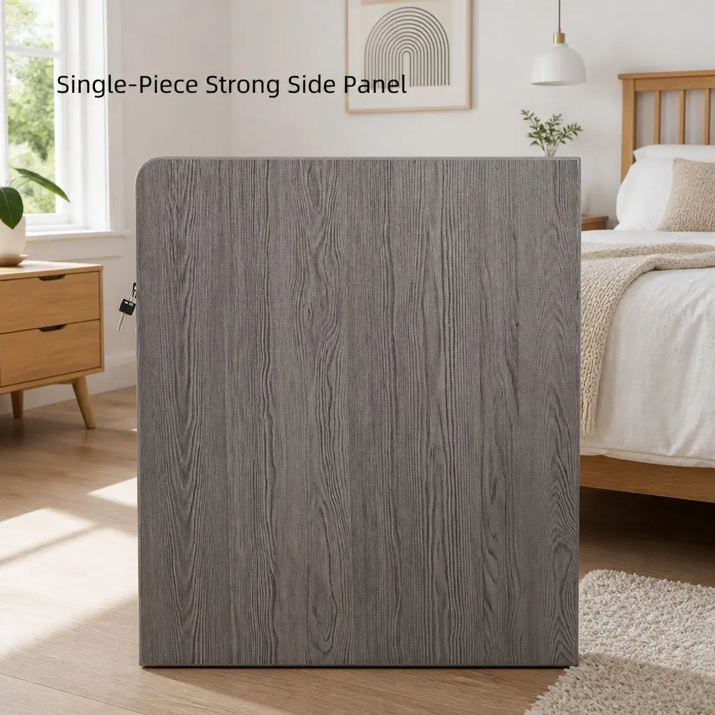 Nightstand Light Gray 48cm Wood Grain with Drawer and Open Tray
