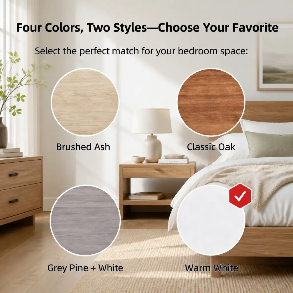 Bedside Table Light Gray White Wooden Three-Drawer Nordic Style with Natural Wooden Knobs