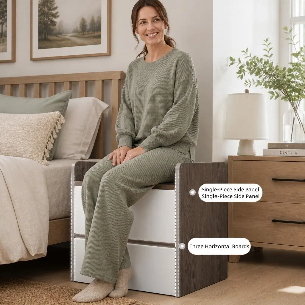 Bedside Table Light Gray White Wooden Three-Drawer Nordic Style with Natural Wooden Knobs