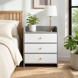 Stylish Bedside Table: 3 Drawer Light Gray Storage