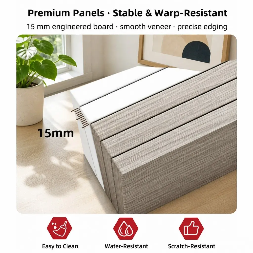 Bedside Table Nightstand 3 Drawer Storage Wood Grain Light Gray Bedroom