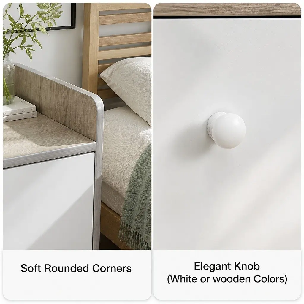 Bedside Table Nightstand 3 Drawer Storage Wood Grain Light Gray Bedroom