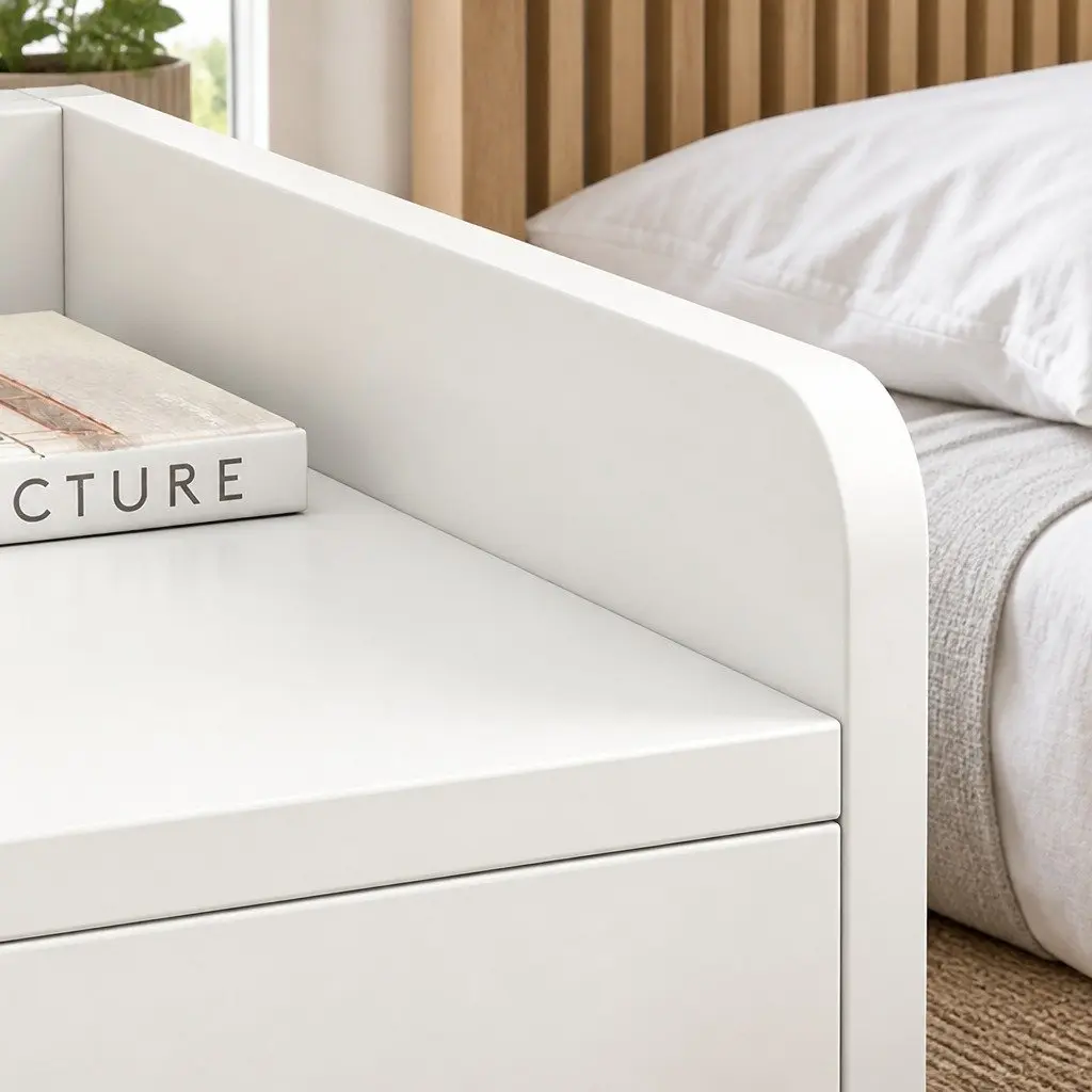 Bedside Table Warm White 47 cm 2 Drawers Open Tray