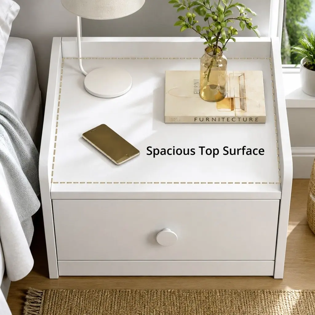 Bedside Table Warm White 47 cm 2 Drawers Open Tray