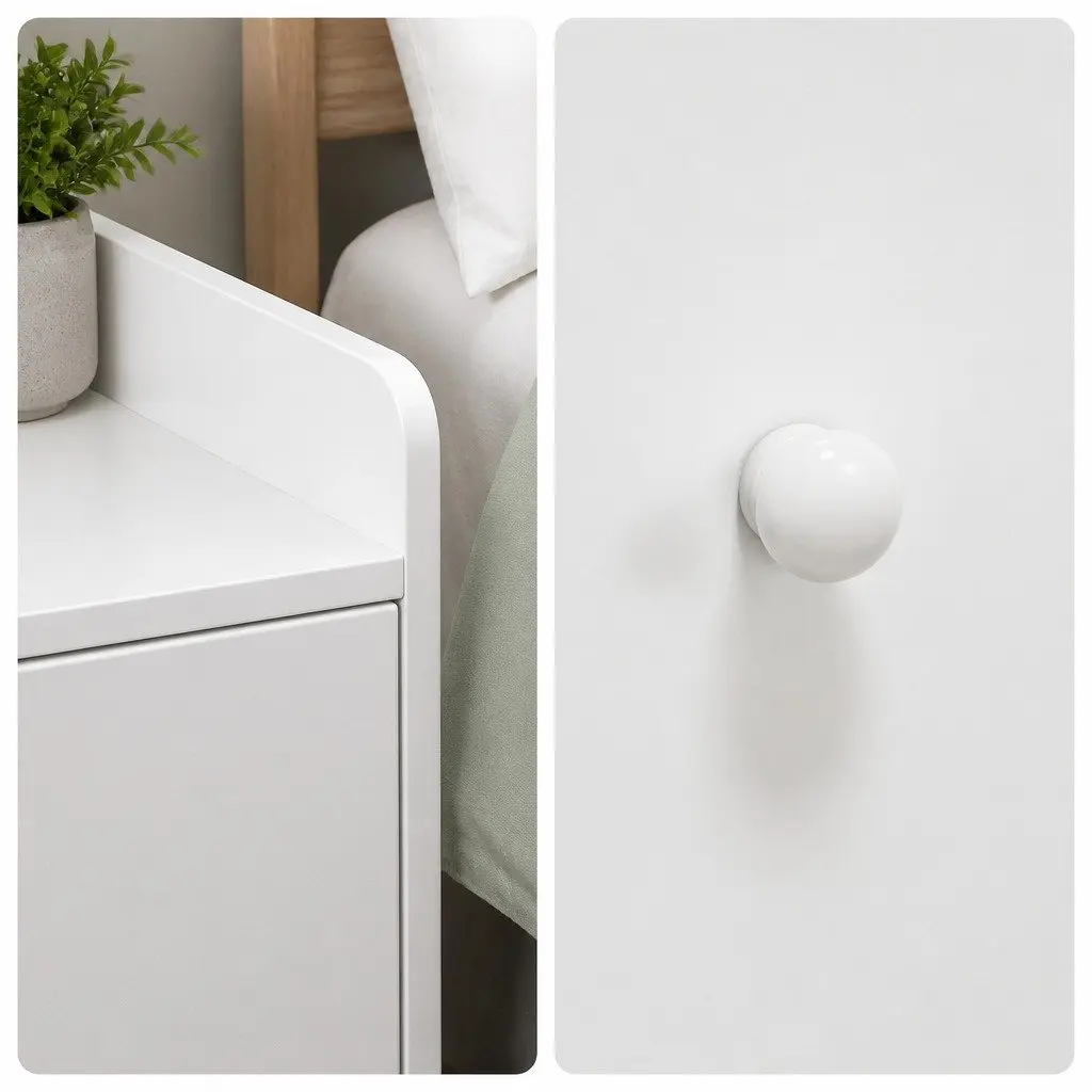 Bedside Table Warm White 47 cm 2 Drawers Open Tray