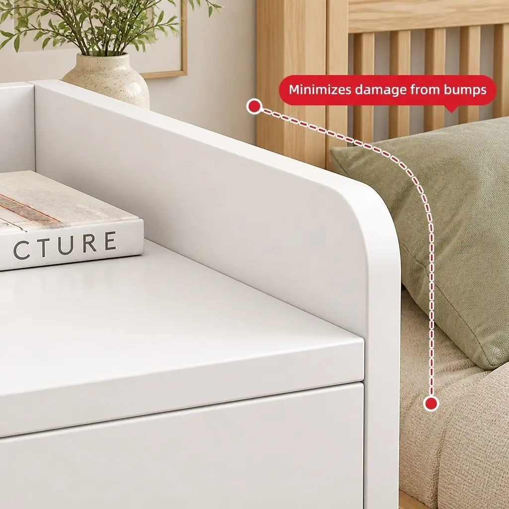 Bedside Table Warm White 47cm x 59cm 3 Drawers with Tray Top