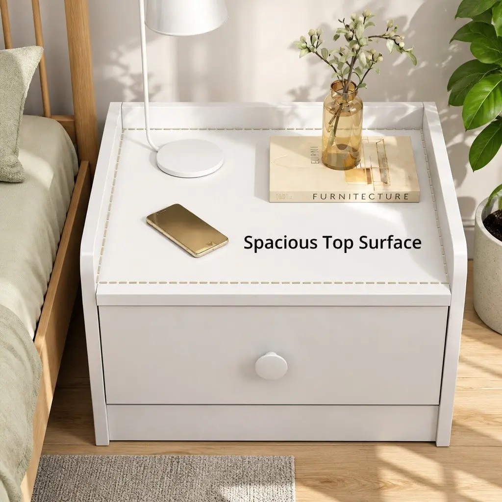 Bedside Table Warm White 47cm x 59cm 3 Drawers with Tray Top