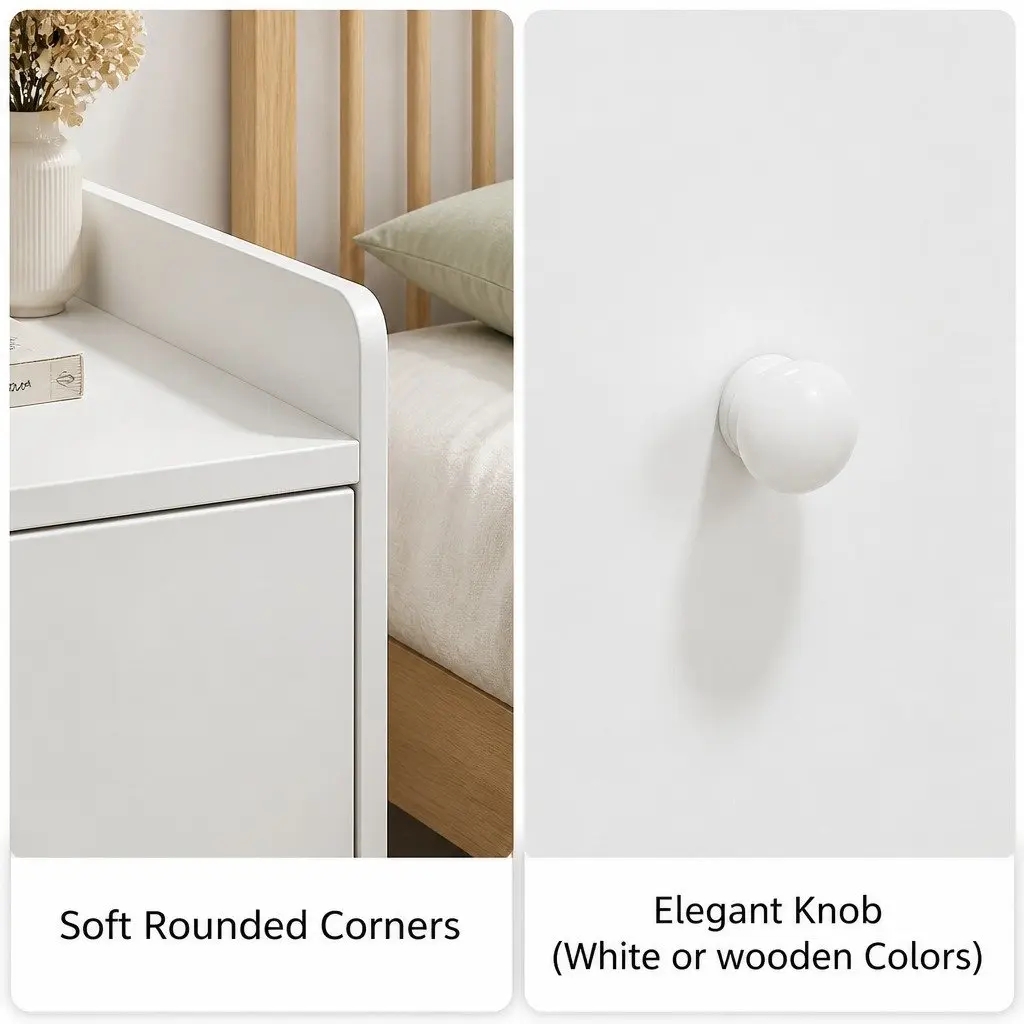 Bedside Table Warm White 47cm x 59cm 3 Drawers with Tray Top